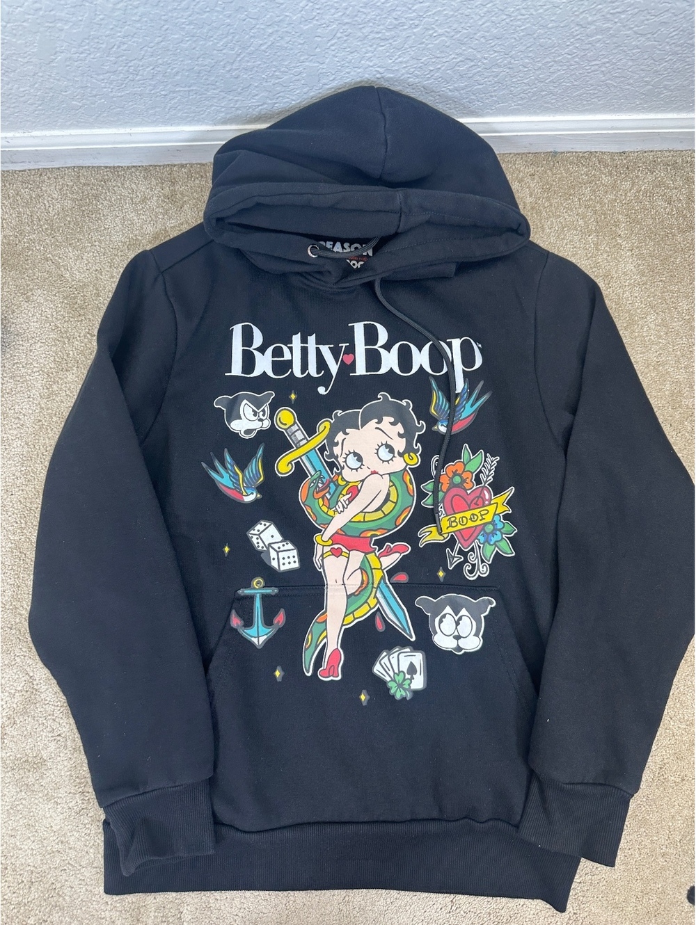 NWOT Women’s M Reason x Betty Boop Black Hoodie Tattoo Style Design Streetwear